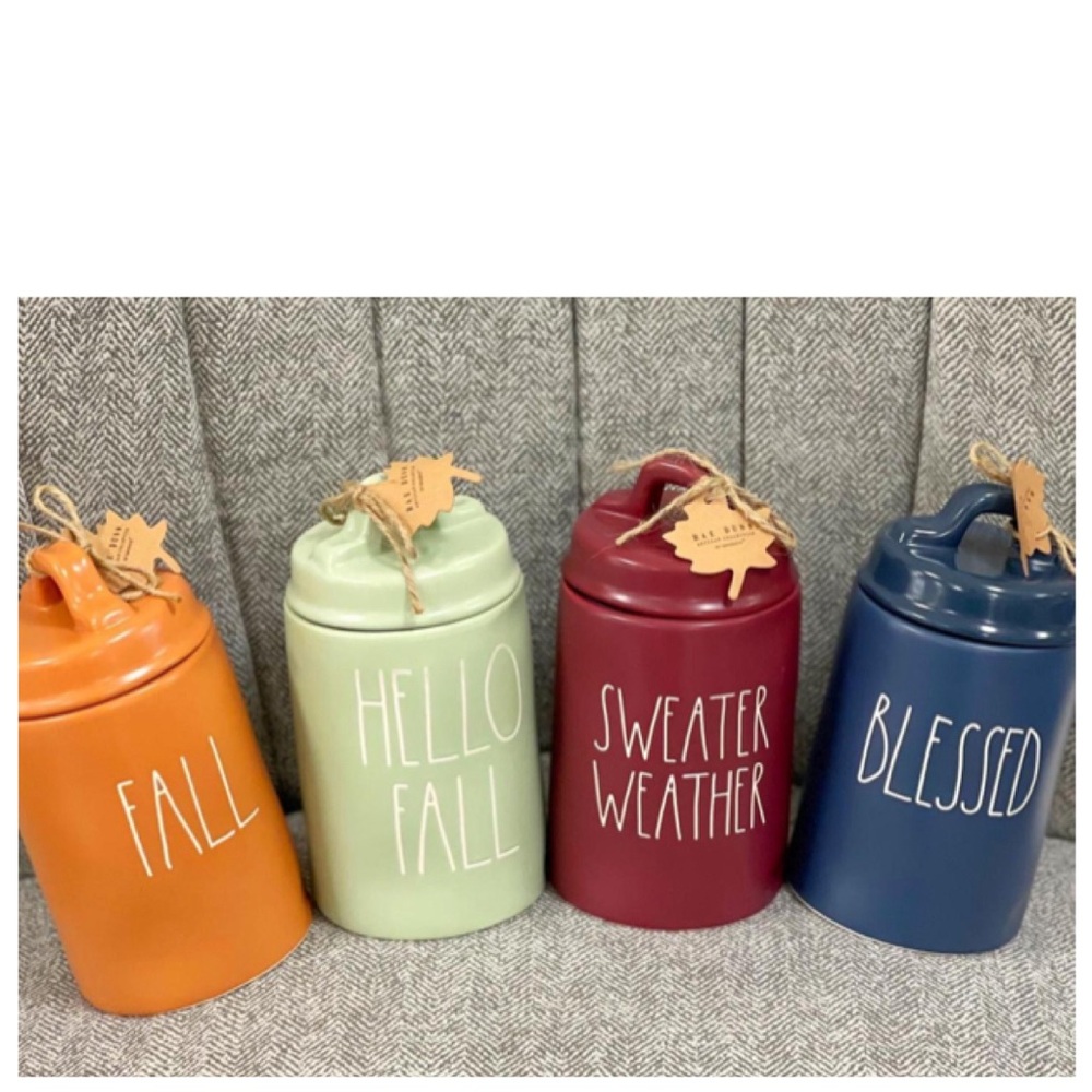 Rae Dunn Sweater Weather, Hello Fall, Blessed & Fall Canisters Candles Set of 4